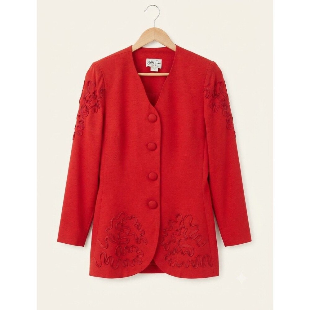 Vintage 80s Red Power Suit Jeffrey & Dara Linda Hutley Two Piece Skirt Set USA
